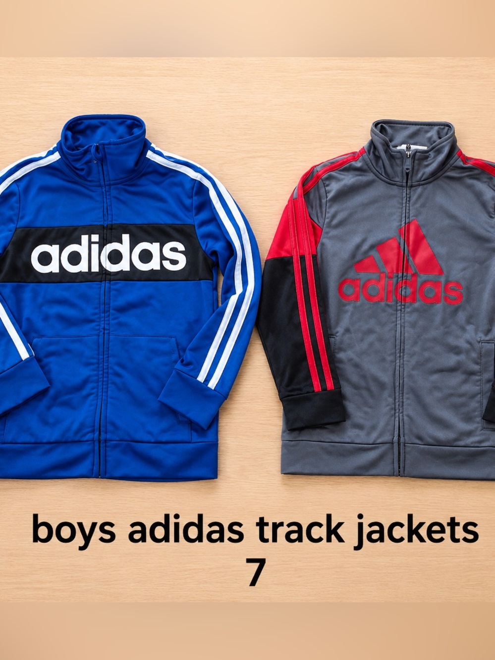 Boys Adidas Track Jacket Bundle Size 7 Black & Blue Gray & Red Zip Up Jackets